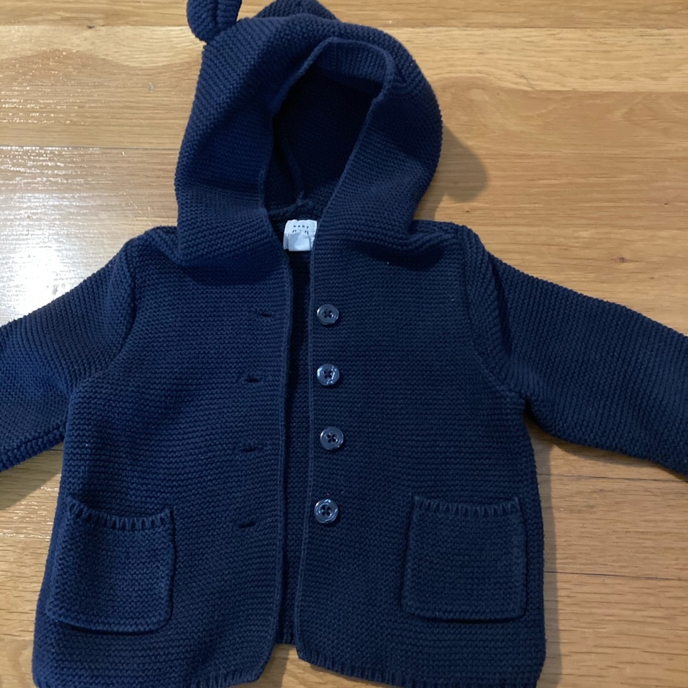 Gap Navy Knit Hooded Cardigan 12-18 mos
